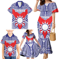 Personalised Taiwan Family Matching Mermaid Dress and Hawaiian Shirt Austronesian Tribal Tattoo Red - Polynesian Pride