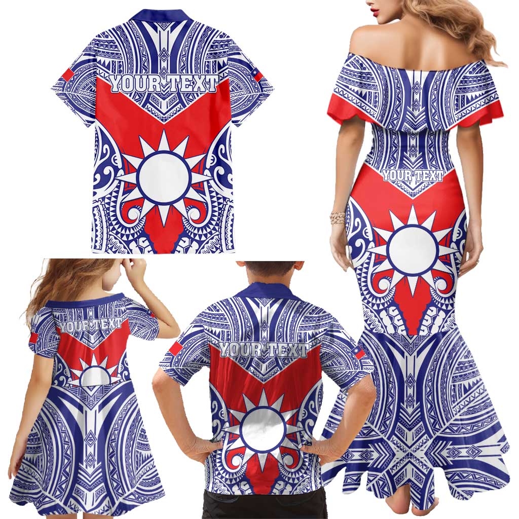 Personalised Taiwan Family Matching Mermaid Dress and Hawaiian Shirt Austronesian Tribal Tattoo Red - Polynesian Pride