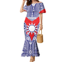 Personalised Taiwan Family Matching Mermaid Dress and Hawaiian Shirt Austronesian Tribal Tattoo Red - Polynesian Pride