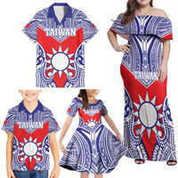 Personalised Taiwan Family Matching Off Shoulder Maxi Dress and Hawaiian Shirt Austronesian Tribal Tattoo Red - Polynesian Pride