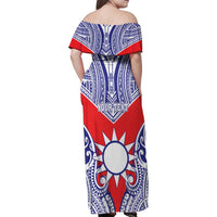 Personalised Taiwan Family Matching Off Shoulder Maxi Dress and Hawaiian Shirt Austronesian Tribal Tattoo Red - Polynesian Pride