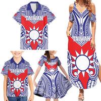 Personalised Taiwan Family Matching Summer Maxi Dress and Hawaiian Shirt Austronesian Tribal Tattoo Red - Polynesian Pride