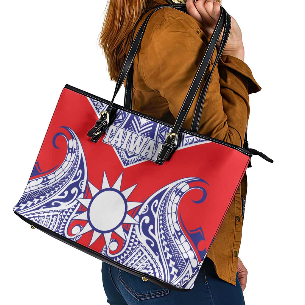 Taiwan Leather Tote Bag Austronesian Tribal Tattoo Red - Polynesian Pride