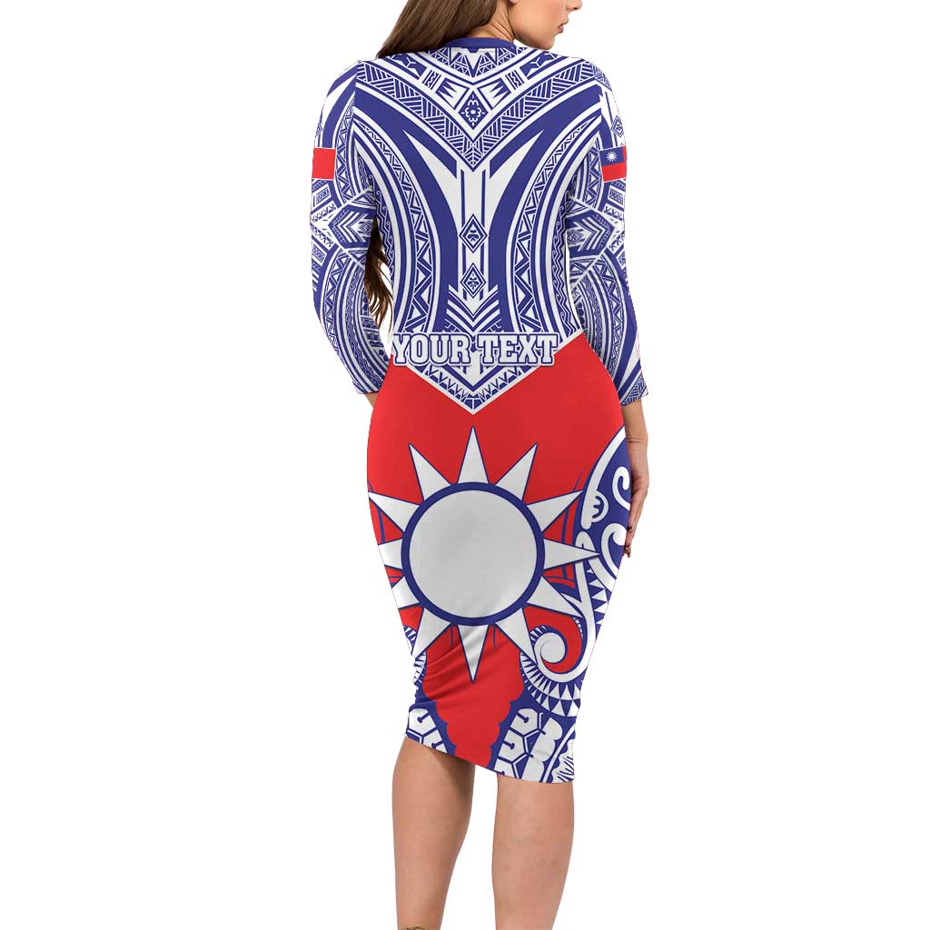 Personalised Taiwan Long Sleeve Bodycon Dress Austronesian Tribal Tattoo Red - Polynesian Pride