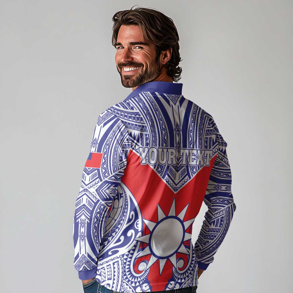Personalised Taiwan Long Sleeve Polo Shirt Austronesian Tribal Tattoo Red - Polynesian Pride