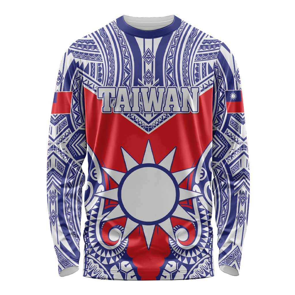 Personalised Taiwan Long Sleeve Shirt Austronesian Tribal Tattoo Red - Polynesian Pride