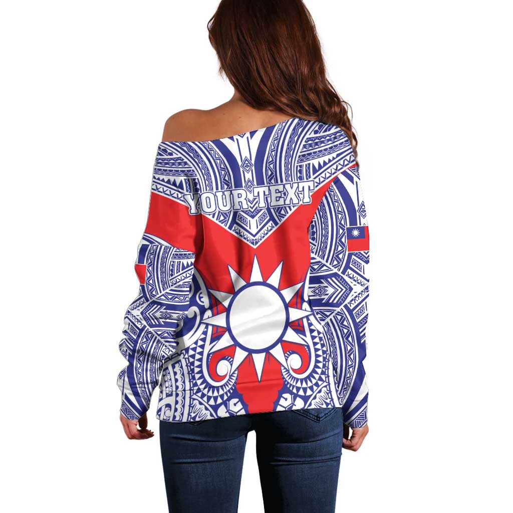Personalised Taiwan Off Shoulder Sweater Austronesian Tribal Tattoo Red - Polynesian Pride