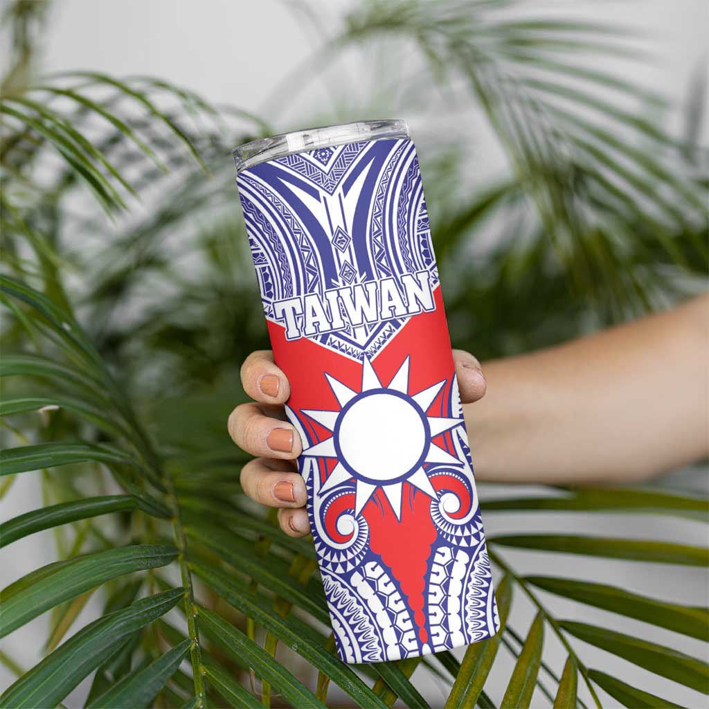 Personalised Taiwan Skinny Tumbler Austronesian Tribal Tattoo Red - Polynesian Pride