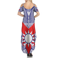 Personalised Taiwan Summer Maxi Dress Austronesian Tribal Tattoo Red - Polynesian Pride