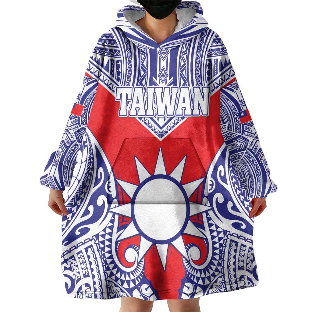 Personalised Taiwan Wearable Blanket Hoodie Austronesian Tribal Tattoo Red - Polynesian Pride