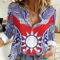 Personalised Taiwan Women Casual Shirt Austronesian Tribal Tattoo Red - Polynesian Pride
