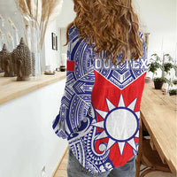 Personalised Taiwan Women Casual Shirt Austronesian Tribal Tattoo Red - Polynesian Pride