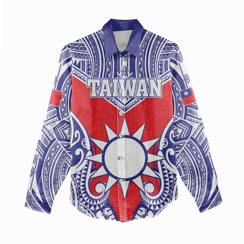 Personalised Taiwan Women Casual Shirt Austronesian Tribal Tattoo Red - Polynesian Pride