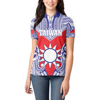 Personalised Taiwan Women Polo Shirt Austronesian Tribal Tattoo Red - Polynesian Pride