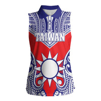 Personalised Taiwan Women Sleeveless Polo Shirt Austronesian Tribal Tattoo Red - Polynesian Pride