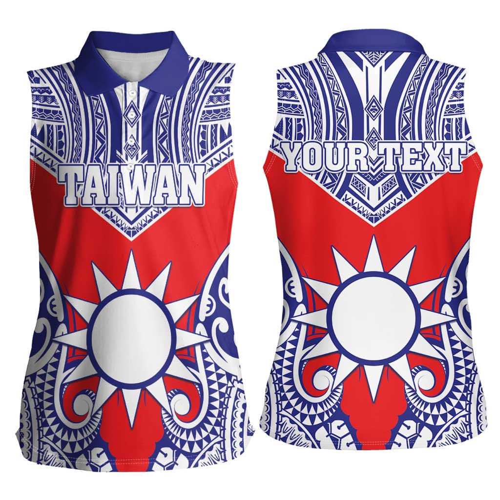 Personalised Taiwan Women Sleeveless Polo Shirt Austronesian Tribal Tattoo Red - Polynesian Pride
