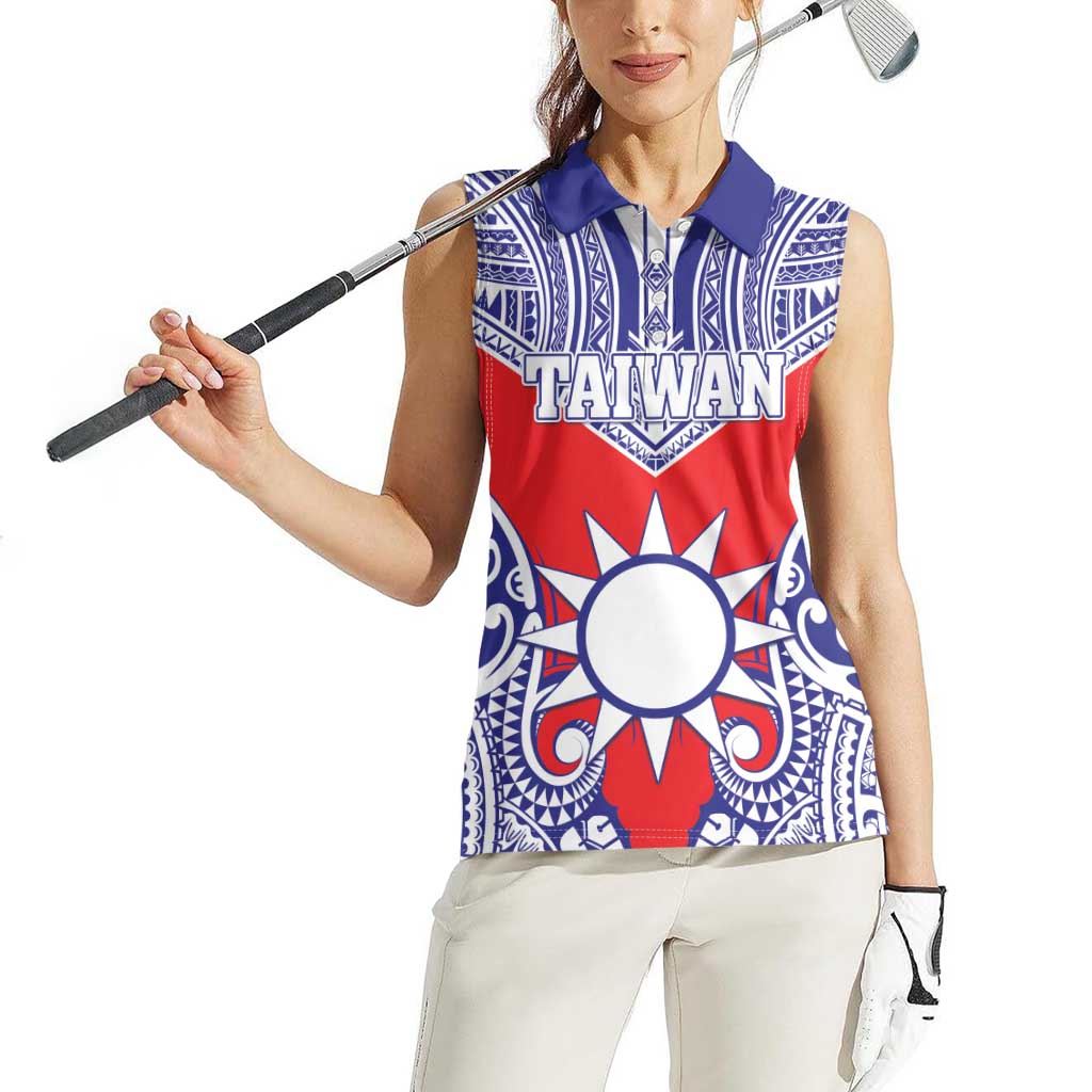 Personalised Taiwan Women Sleeveless Polo Shirt Austronesian Tribal Tattoo Red - Polynesian Pride