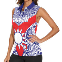 Personalised Taiwan Women Sleeveless Polo Shirt Austronesian Tribal Tattoo Red - Polynesian Pride