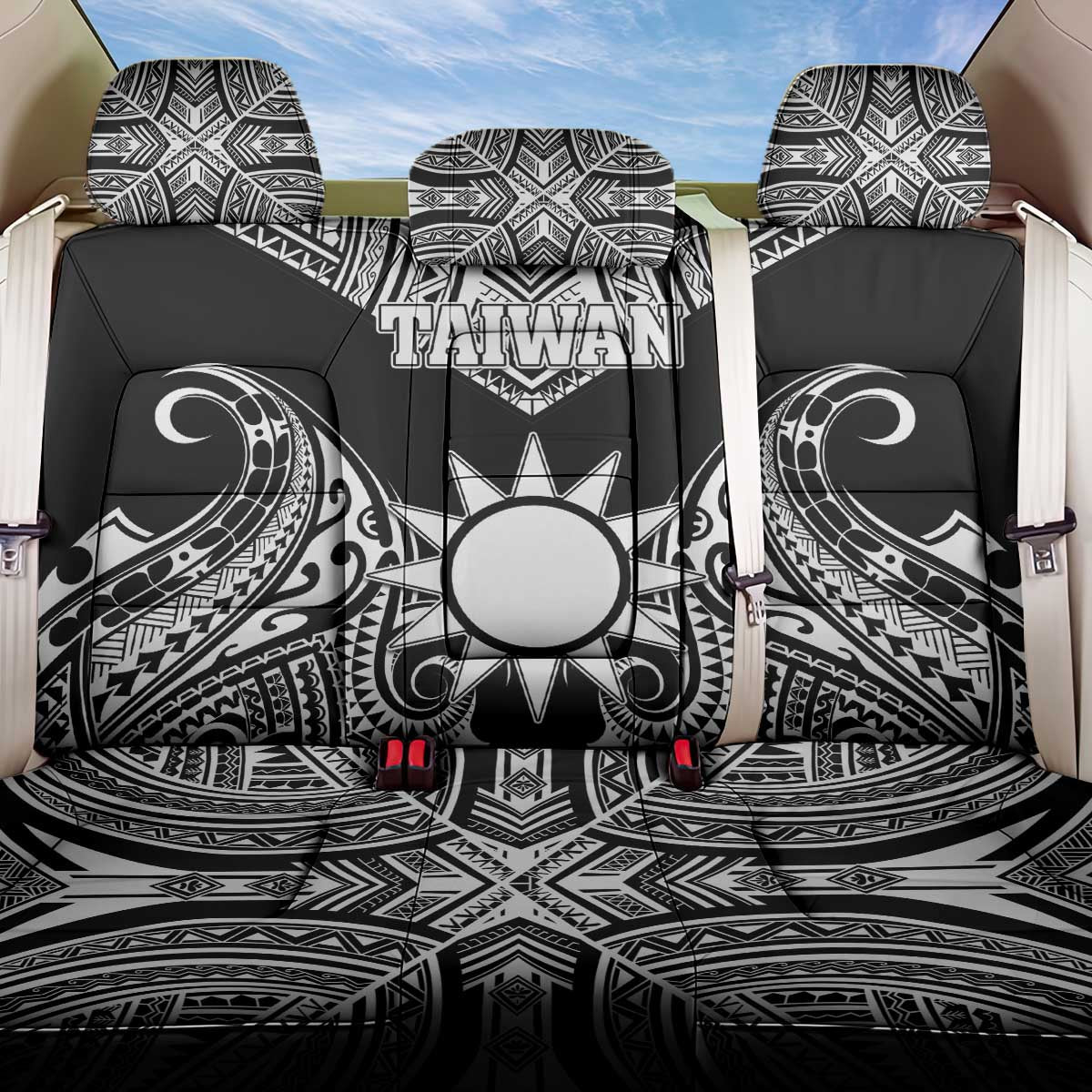 Taiwan Back Car Seat Cover Austronesian Tribal Tattoo Black - Polynesian Pride