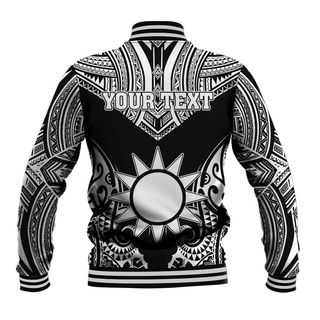 Personalised Taiwan Baseball Jacket Austronesian Tribal Tattoo Black - Polynesian Pride