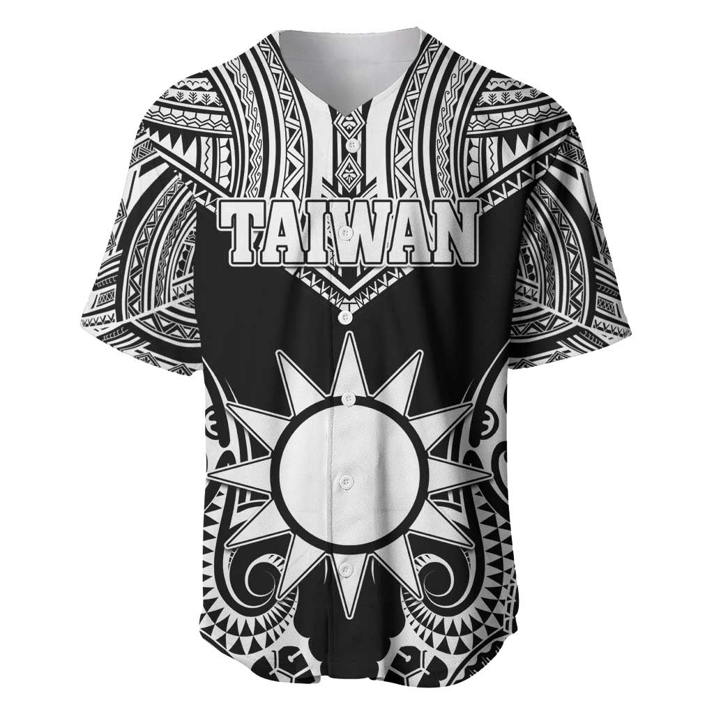 Personalised Taiwan Baseball Jersey Austronesian Tribal Tattoo Black - Polynesian Pride