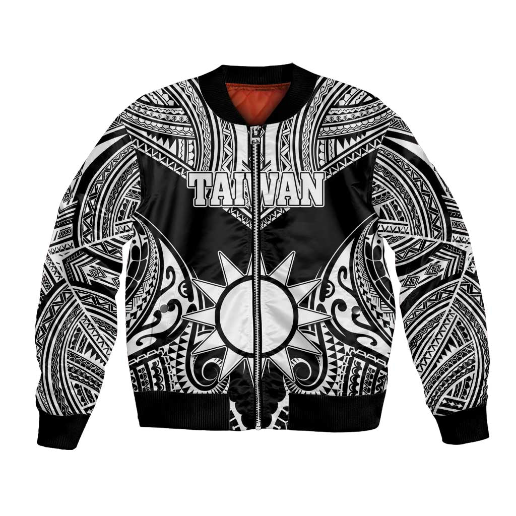 Personalised Taiwan Bomber Jacket Austronesian Tribal Tattoo Black - Polynesian Pride