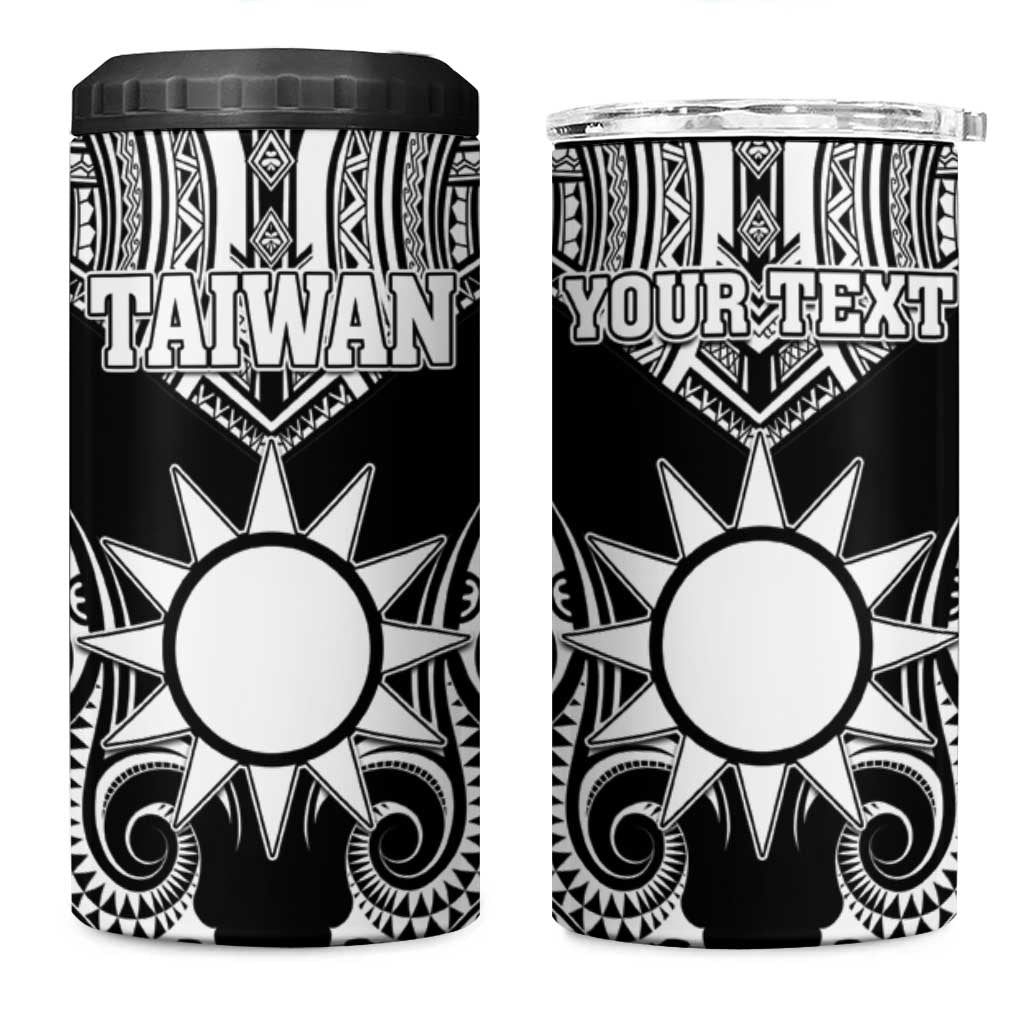 Personalised Taiwan 4 in 1 Can Cooler Tumbler Austronesian Tribal Tattoo Black - Polynesian Pride