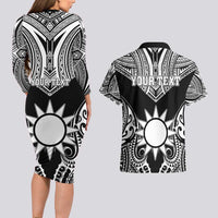 Personalised Taiwan Couples Matching Long Sleeve Bodycon Dress and Hawaiian Shirt Austronesian Tribal Tattoo Black - Polynesian Pride