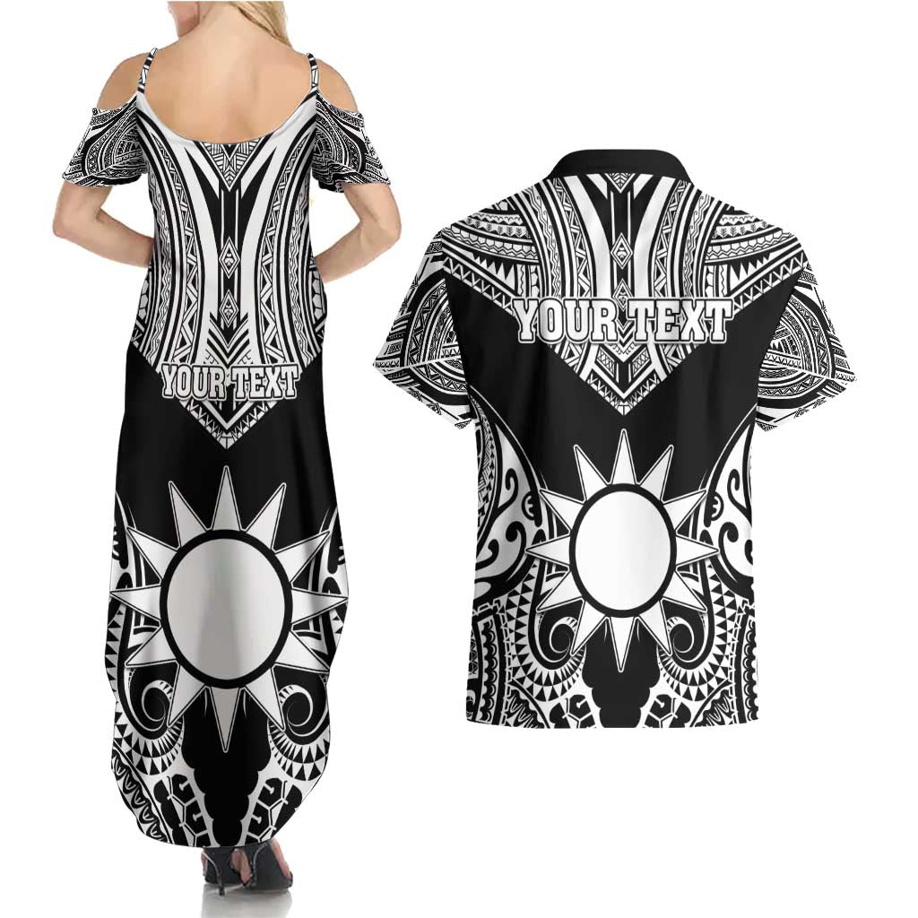 Personalised Taiwan Couples Matching Summer Maxi Dress and Hawaiian Shirt Austronesian Tribal Tattoo Black - Polynesian Pride