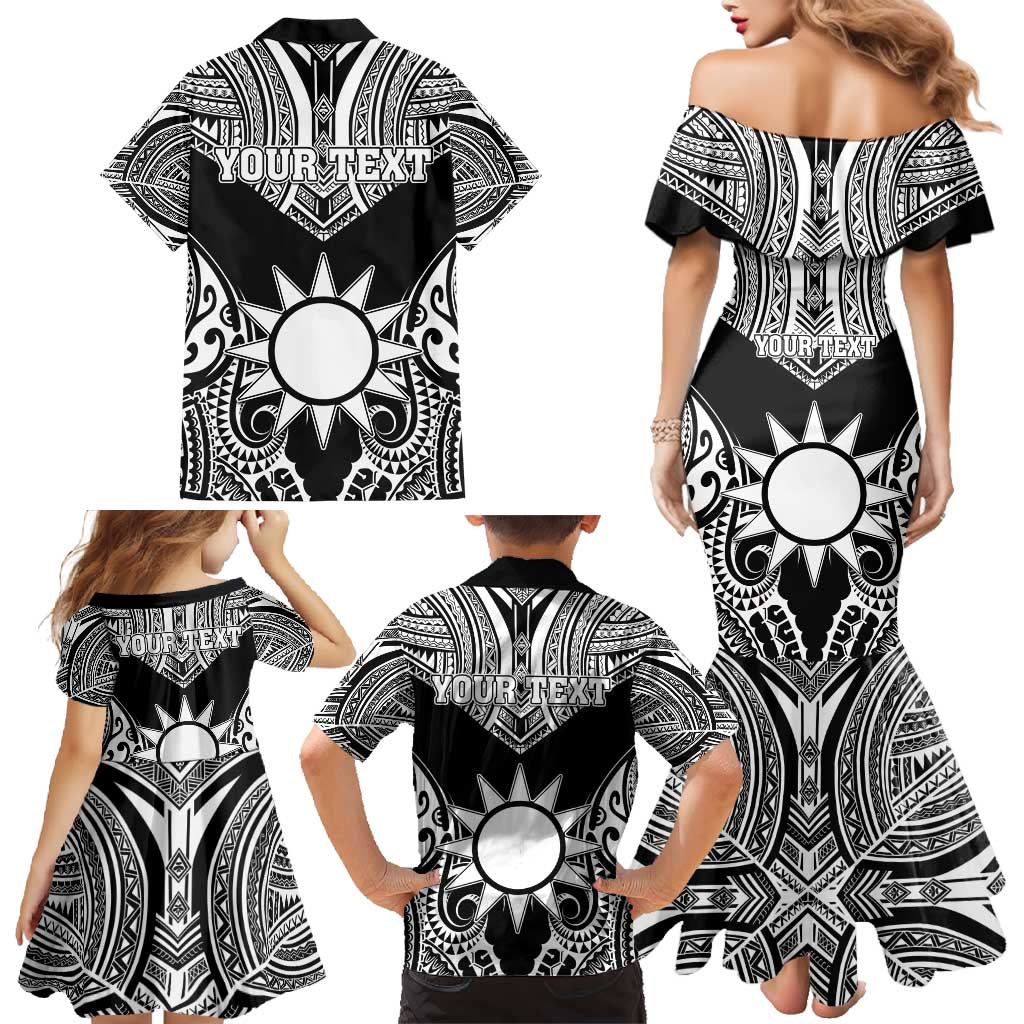 Personalised Taiwan Family Matching Mermaid Dress and Hawaiian Shirt Austronesian Tribal Tattoo Black - Polynesian Pride