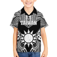 Personalised Taiwan Family Matching Off The Shoulder Long Sleeve Dress and Hawaiian Shirt Austronesian Tribal Tattoo Black - Polynesian Pride