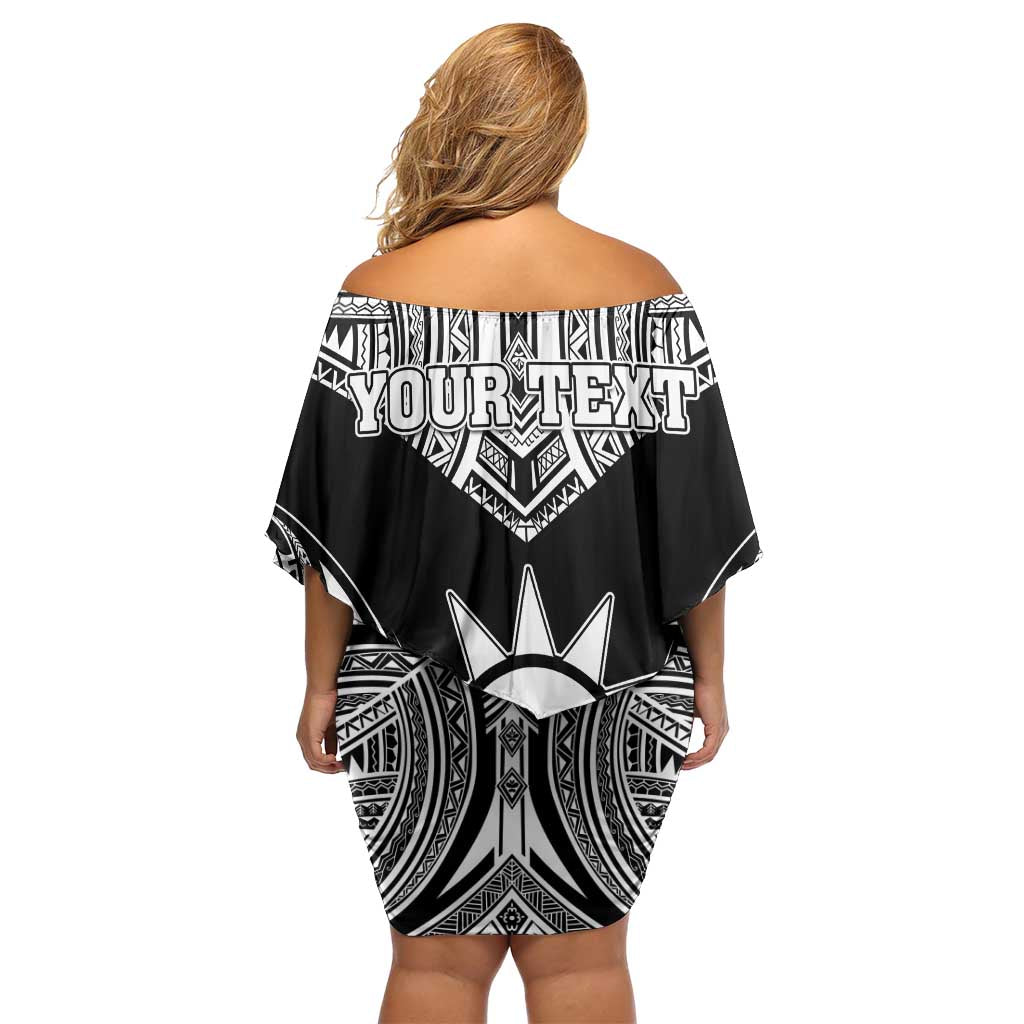 Personalised Taiwan Family Matching Off Shoulder Short Dress and Hawaiian Shirt Austronesian Tribal Tattoo Black - Polynesian Pride