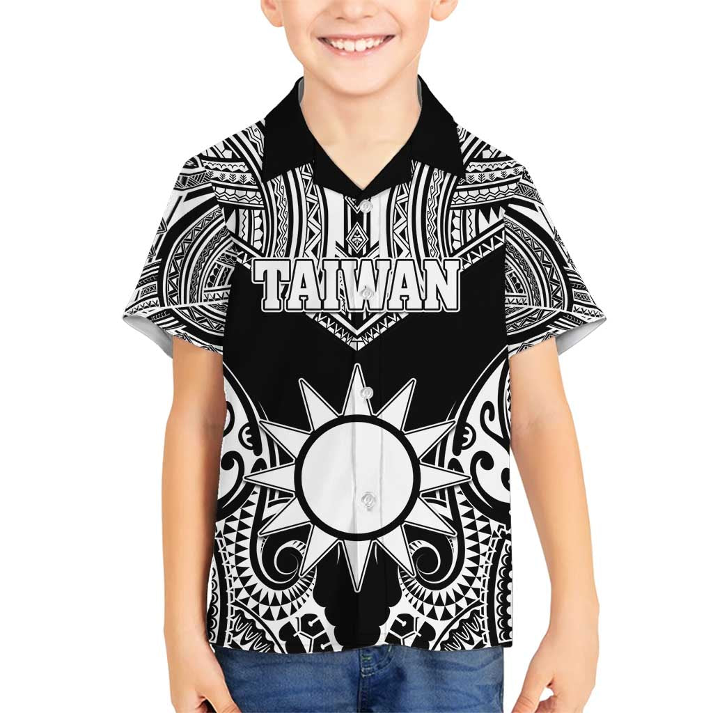 Personalised Taiwan Family Matching Off Shoulder Short Dress and Hawaiian Shirt Austronesian Tribal Tattoo Black - Polynesian Pride