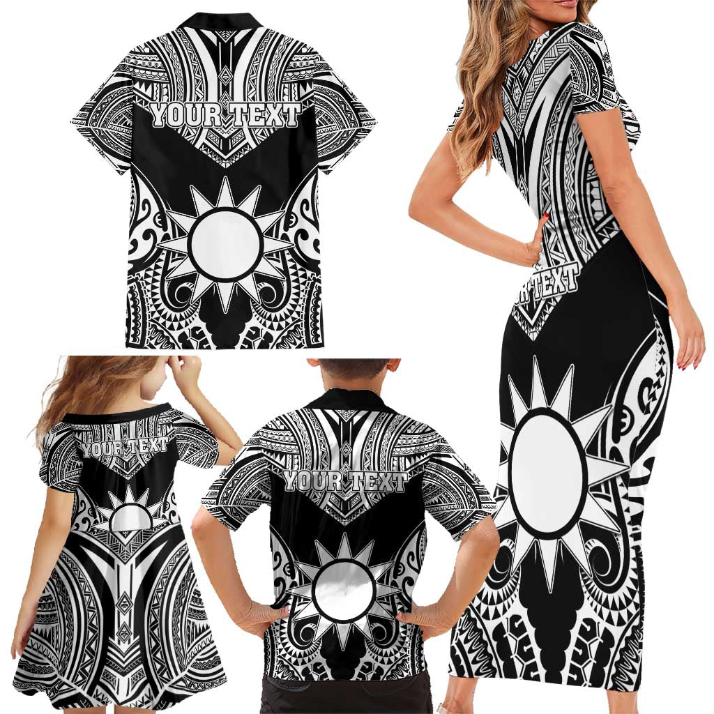 Personalised Taiwan Family Matching Short Sleeve Bodycon Dress and Hawaiian Shirt Austronesian Tribal Tattoo Black - Polynesian Pride