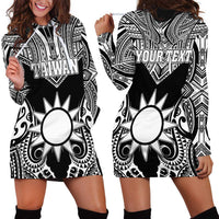 Personalised Taiwan Hoodie Dress Austronesian Tribal Tattoo Black - Polynesian Pride