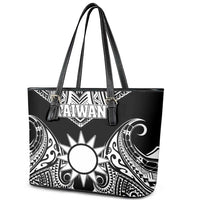 Taiwan Leather Tote Bag Austronesian Tribal Tattoo Black - Polynesian Pride