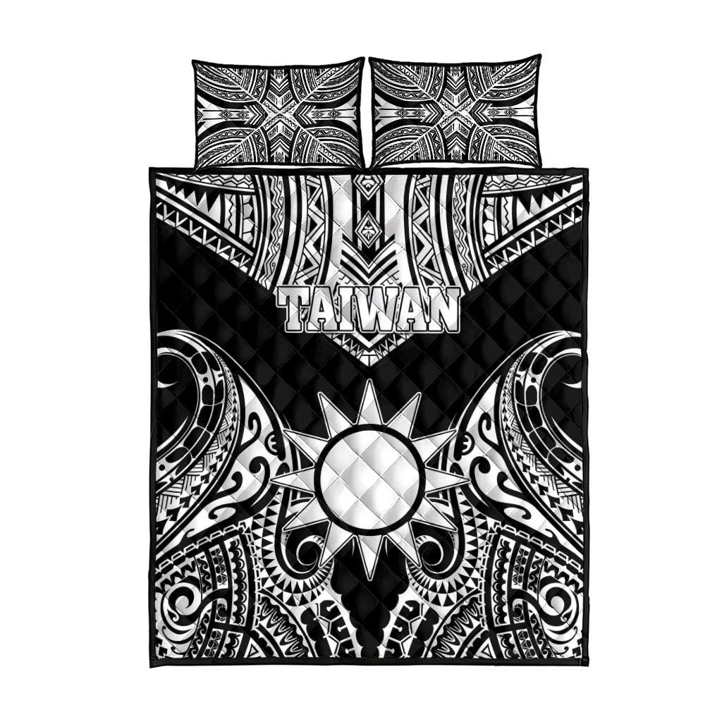 Taiwan Quilt Bed Set Austronesian Tribal Tattoo Black - Polynesian Pride