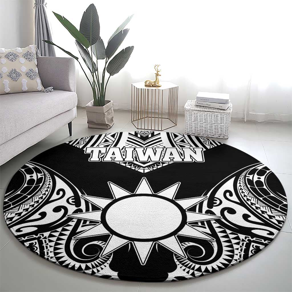 Taiwan Round Carpet Austronesian Tribal Tattoo Black - Polynesian Pride