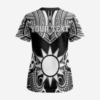 Personalised Taiwan Scrub Top Austronesian Tribal Tattoo Black - Polynesian Pride