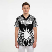 Personalised Taiwan Scrub Top Austronesian Tribal Tattoo Black - Polynesian Pride
