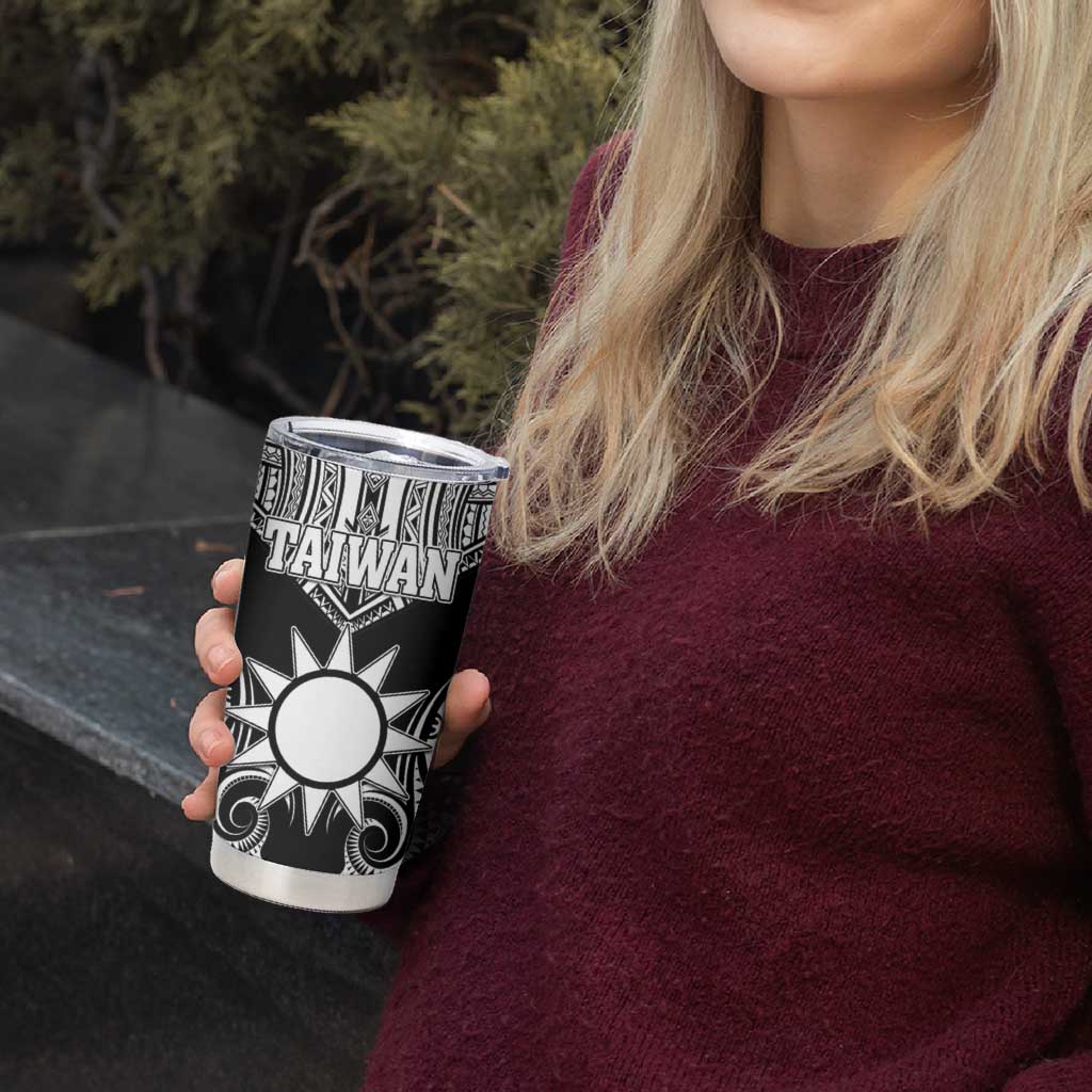 Personalised Taiwan Tumbler Cup Austronesian Tribal Tattoo Black - Polynesian Pride