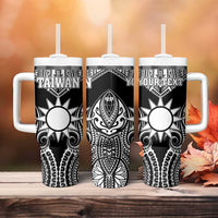 Personalised Taiwan Tumbler With Handle Austronesian Tribal Tattoo Black - Polynesian Pride