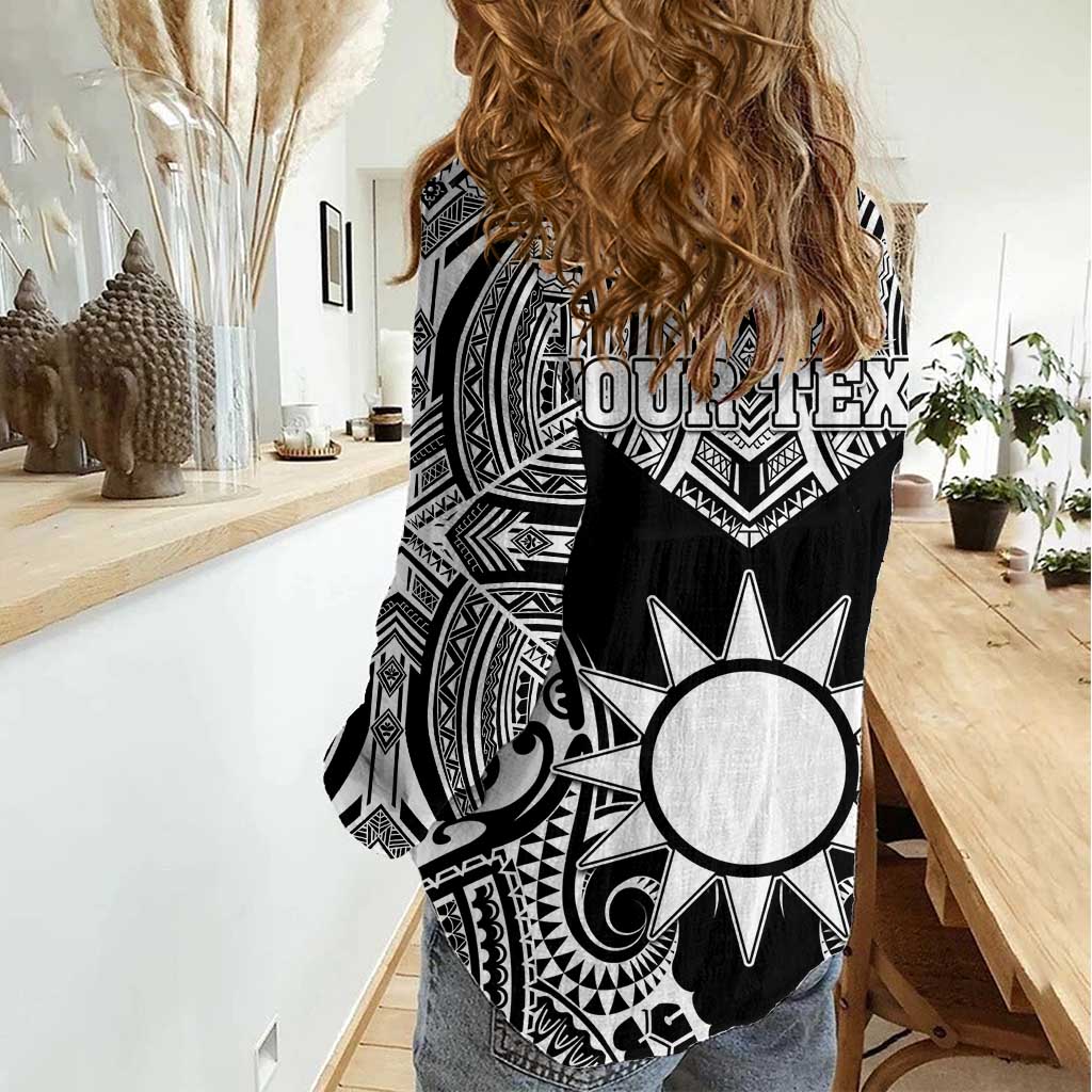 Personalised Taiwan Women Casual Shirt Austronesian Tribal Tattoo Black - Polynesian Pride