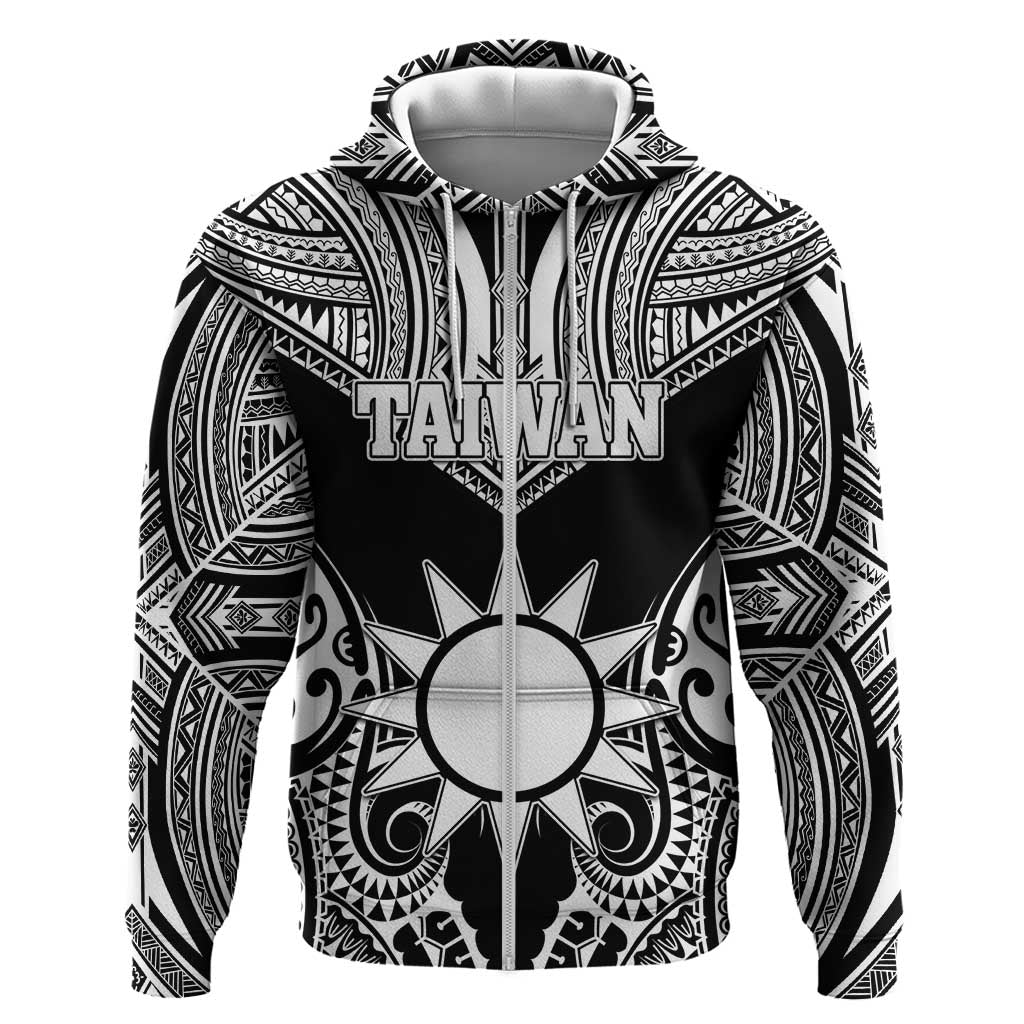 Personalised Taiwan Zip Hoodie Austronesian Tribal Tattoo Black - Polynesian Pride