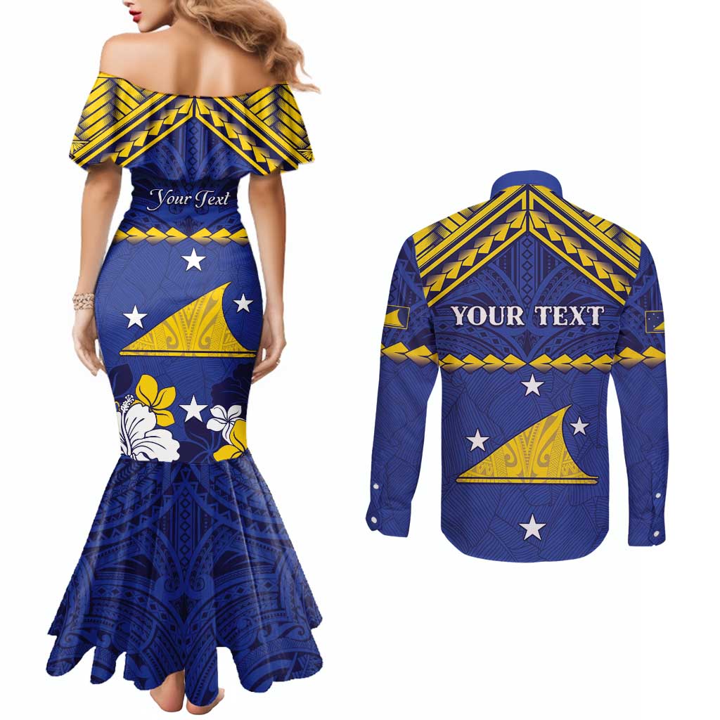 Personalised Tokelau Happy Tokehega Day Couples Matching Mermaid Dress and Long Sleeve Button Shirt Polynesian Tribal Tattoo
