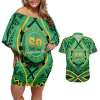 Cook Islands Constitution Day Couples Matching Off Shoulder Short Dress and Hawaiian Shirt 60th Anniversary - Polynesian Pride