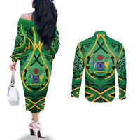 Cook Islands Constitution Day Couples Matching Off The Shoulder Long Sleeve Dress and Long Sleeve Button Shirt 60th Anniversary - Polynesian Pride