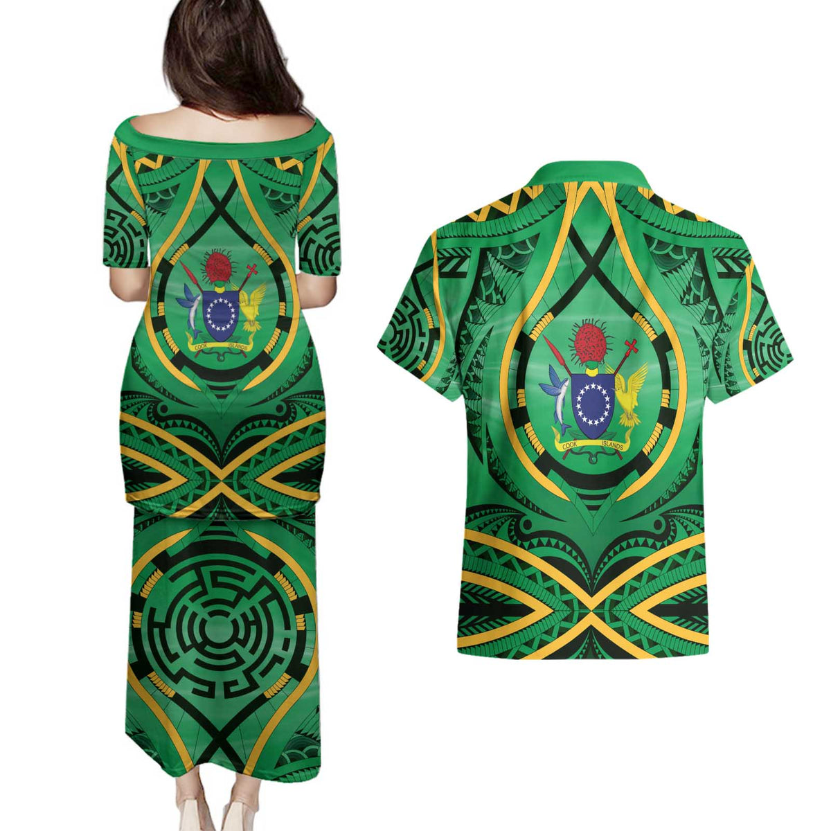 Cook Islands Constitution Day Couples Matching Puletasi and Hawaiian Shirt 60th Anniversary - Polynesian Pride