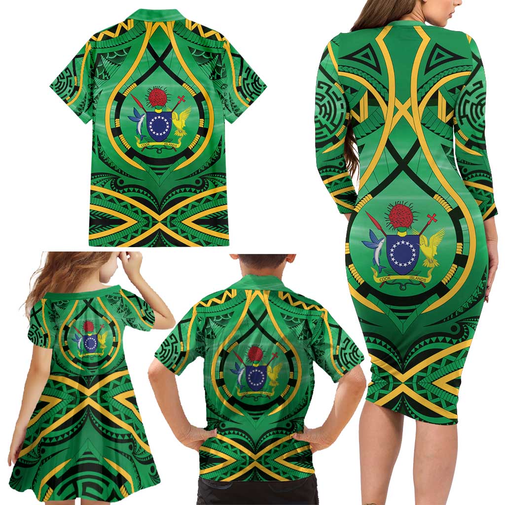 Cook Islands Constitution Day Family Matching Long Sleeve Bodycon Dress and Hawaiian Shirt 60th Anniversary - Polynesian Pride