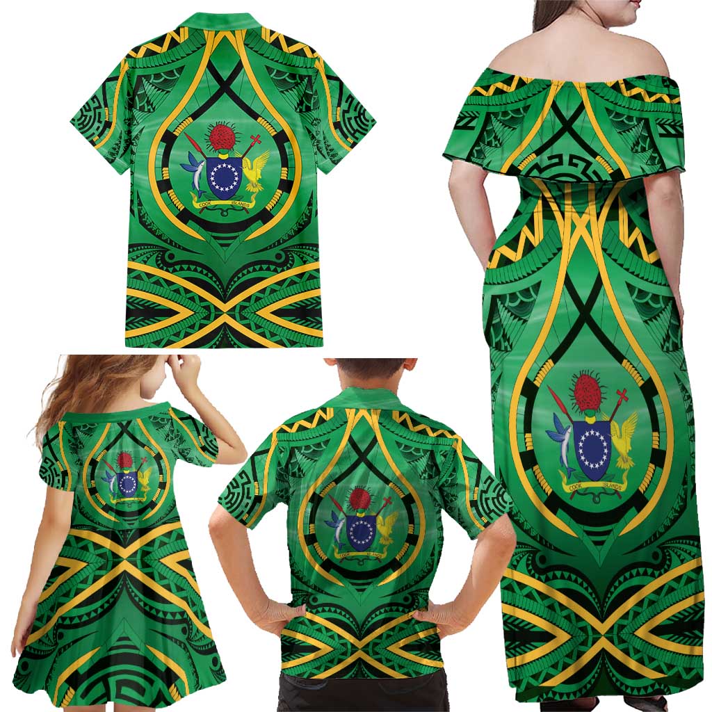Cook Islands Constitution Day Family Matching Off Shoulder Maxi Dress and Hawaiian Shirt 60th Anniversary - Polynesian Pride
